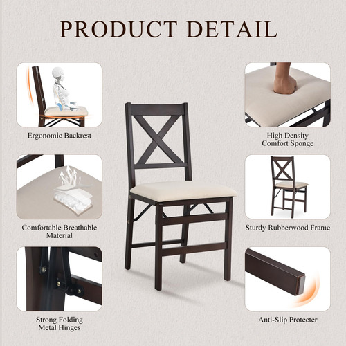 Juego De 2 Sillas Plegables Con Asientos Acolchados Beige