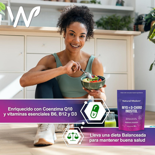 Myo & D-chiro Inositol | Ayuda al balance hormonal | adicionado con Coq10, Folato, Hierro y vitaminas B6, B12 Y D3 | 150 gramos