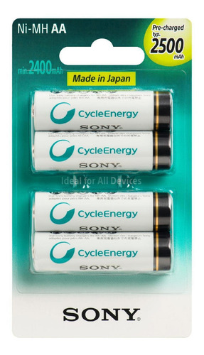 Pilha Recarregável Aa Com 4 2500mah Ni-mh Nh-aa-b4gn Sony