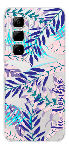 Funda Para Infinix Para Mujer Hojas Azules Con Tu Nombre