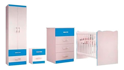 Juego De Dormitorio Infantil Cuna Cajonera Ropero Mesa D Luz