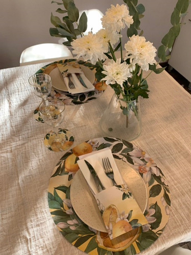 Imagen 2 de 10 de Set Platos De Sitio De Papel + Porta Cubiertos + Posavasos
