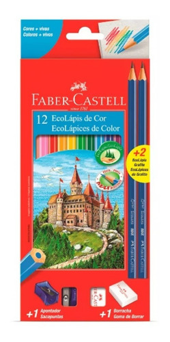 Lápis De Cor 12 +2 Cores Faber Castell + Apontador +borracha