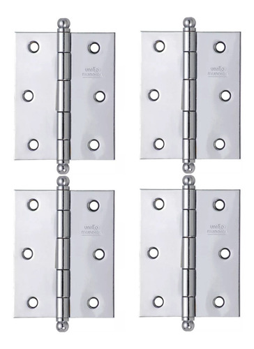 4 Dobradiça 2¹/2 Cromada Com Pino Bola Para Porta R2352