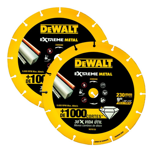 Pack 2 Discos Abrasivos Corte Diamantado 9  Dewalt Dw8590 X2