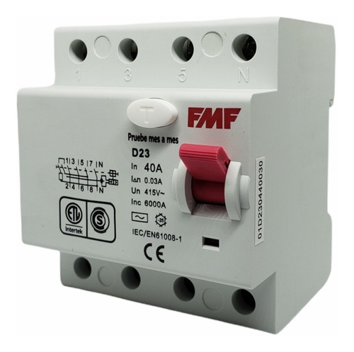 Imagen 3 de 8 de Disyuntor Fmf Interruptor Diferencial Tetrapolar 4 Polos 40a