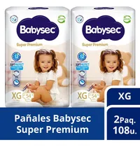 Comprar 2 Paquetes Pañales De Bebé Babysec Super Premium 108 Un Xg