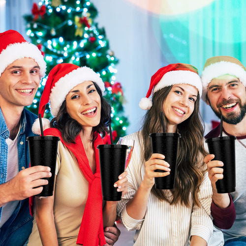 Vasos Reutilizables De 24 Oz Con Tapa Y Popote, 15 Piezas Color Negro