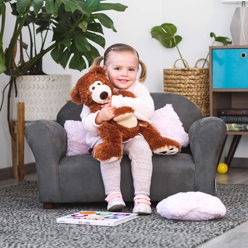 Keet Sofá Infantil De Peluche Con Almohadas Decorativas Carbón, Rosa