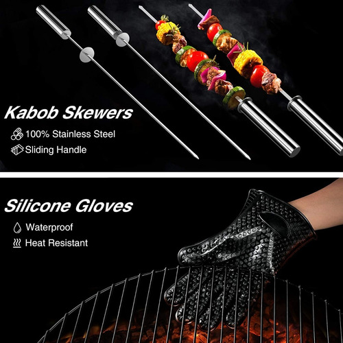 Set Bbq Asado Parrilla 25 Piezas Con Termómetro E Inyector