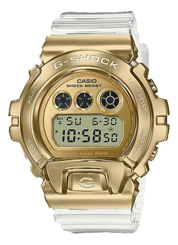 Relógio Casio G-shock Gm-6900sg-9dr Correia Transparente Bisel Dourado Fundo Cinza