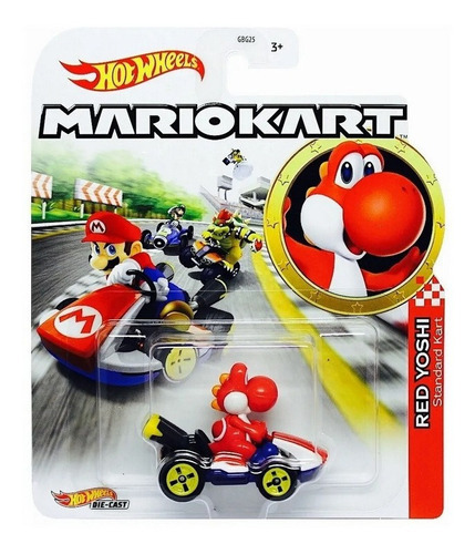 Miniatura Hot Wheels Mario Kart Red Yoshi Standard Kart Color Rojo