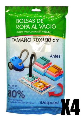 Pack X4 Bolsas Guardar Ropa Al Vacio Ahorra Espacio 70x100cm