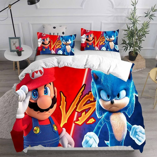 Juego De Ropa De Cama Individual De 3 Piezas Mario Vs Sonic