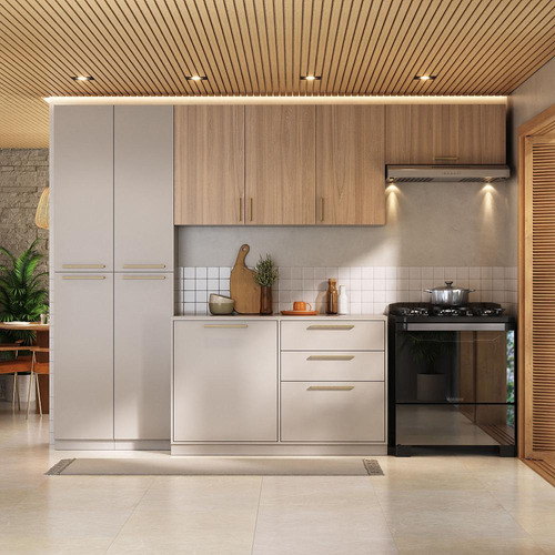 Armário De Cozinha Completa Essence Fendi E Cedro Itatiaia
