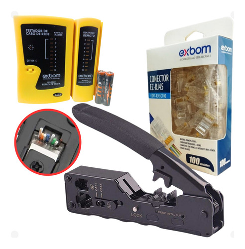 Kit Teste Cabo Rede + Alicate Crimpar Rj45 Ez + 100 Conector