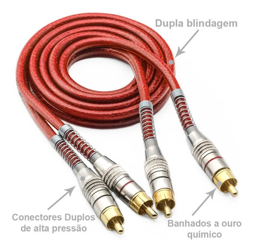 Imagem 4 de 8 de 3 Cabos Rca 1 Metro + Cabo Rca 5 Metro Vermelho
