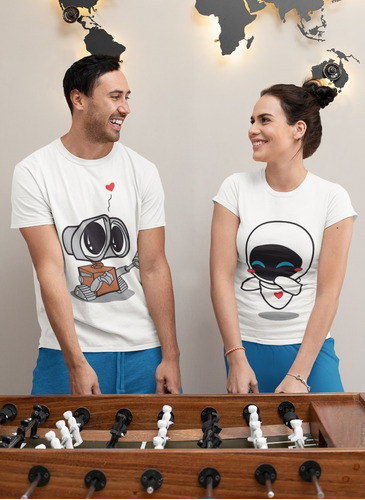 Pack 2 Poleras Robot Wali Y Eva Pareja Estampadas Enamorados