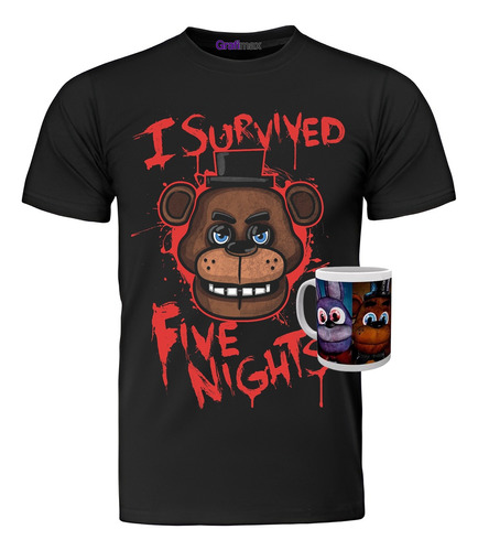 Polera Five Nights At Freddy's Five Nigths + Tazón Grafimax