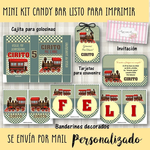 Candy Bar Mini Kit Imprimible Trencito Mod.20 Tren Vintage