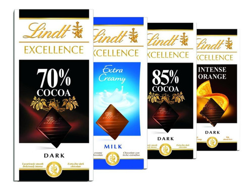 Chocolate Suiço Cacau Nobre 4 Barras X100g Lindt Excellence