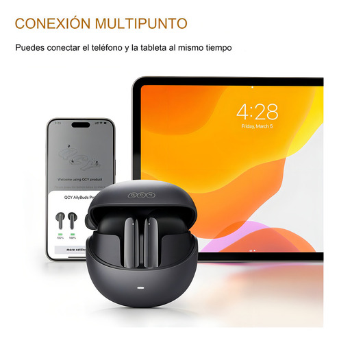 Audífonos Inalámbricos Qcy Ailybuds Pro Anc, 30 Horas De Batería, Hi-res, Bluetooth 5.3, 6 Micrófonos, Cancelación Activa De Ruido, Modo Transparencia, Conexión Multipunto, Color Negro