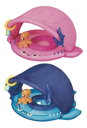 Piscina Banheira Infantil Tubarão Fralda Para-sol Azul-rosa