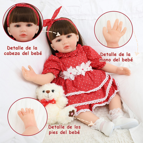 Muñecas Reborn Bebé Con Cabello Largo Silicona Y Algodó 60