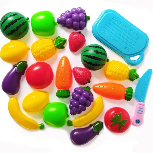 Kit Frutas de Brinquedo Comidinha Infantil Faca Tábua 27 Pçs