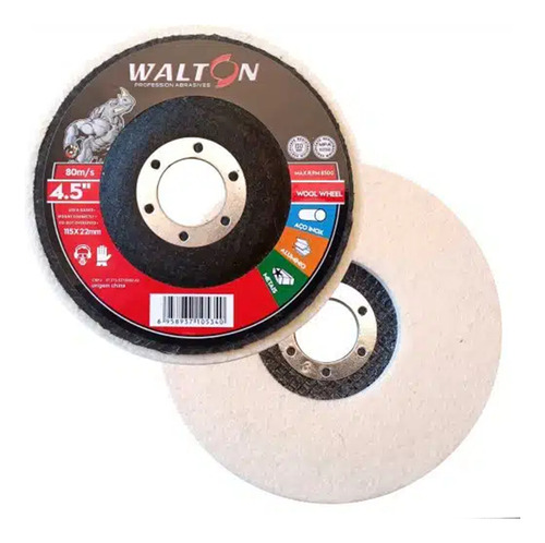 Disco De Polimento Feltro Lã 4. 1/2 Polir Inox Walton