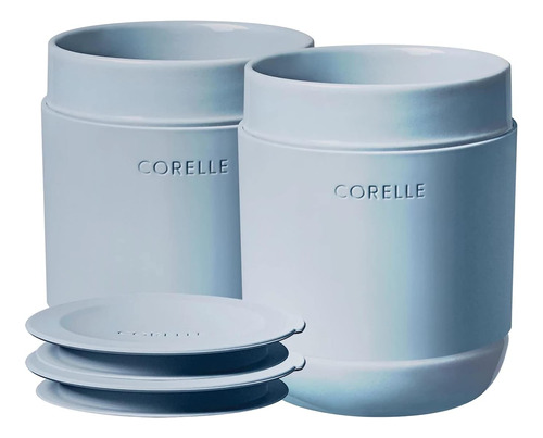 Juego De 2 Vasos De Gres Corelle De 4 Piezas Con Tapas, Taza