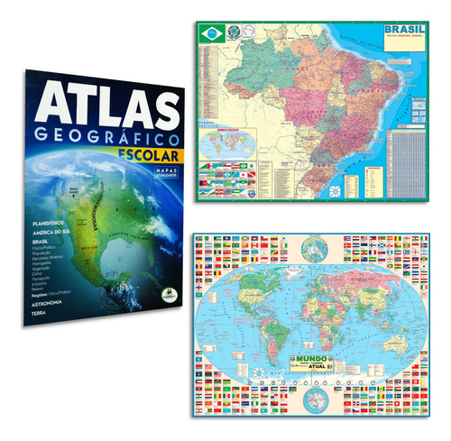 Mapa Mundi Brasil Atlas Escolar Rodoviário Politico Geografia