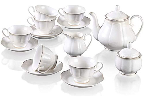 Guangyang - Juego De Té Blanco De 15 Piezas, Porcelana, 1 Te