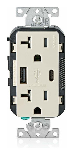 Leviton T5833-t Cargador Usb Tipo A Y Tipo C De 20 Amp, Resi