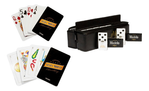 Dominó Negra Modelo Estuche Curpiel + 1 Poker + 1 Española