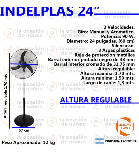 Ventilador De Pie 24 60cm 90w Silencioso Altura Regulable