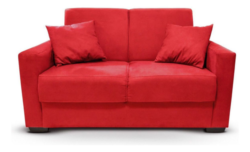 Sofá Pequeno 2 Lugares Almofadas Vitoria Suede Vermelho