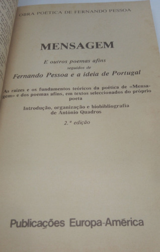 Livro Mensagem E Poemas Afins Fernando Pessoa * Envio Grátis | Parcelamento  sem juros
