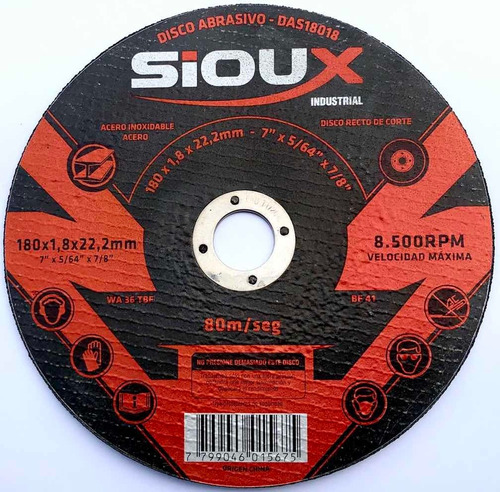 Disco Abrasivo Corte Extrafino Industrial 7 PuLG Sioux (x25)