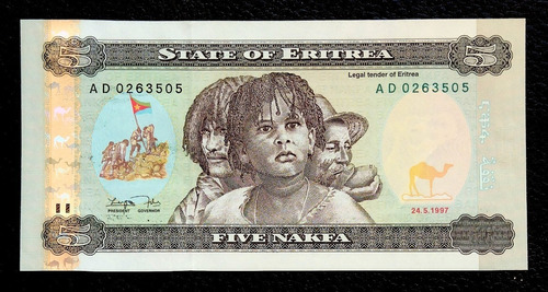 Eritrea 5 Nakfa 1997 Sin Circular Pick 2 Nativos Árbol