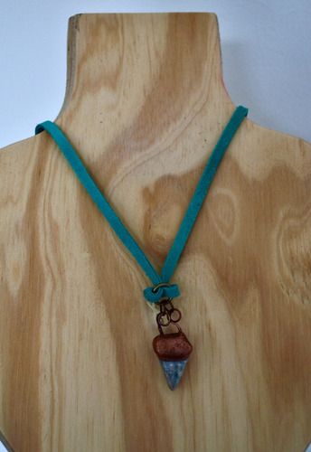 Collar De Piedra Natural Amazonita, Cuero Turquesa, Cod1