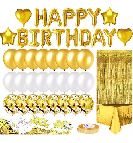 Imagen 1 de 6 de Pack Adornos Para Cumpleaños Globos Confeti -mantel - Cartel
