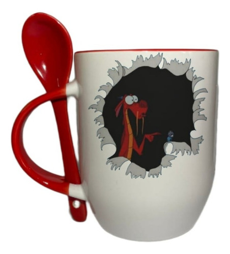 Taza De Mushu Mulán, Personalizada Con Cuchara