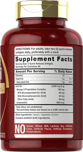 Krill Oil Antarctic 2000mg Omega-3 Epa/dha 120 Softgels Carl