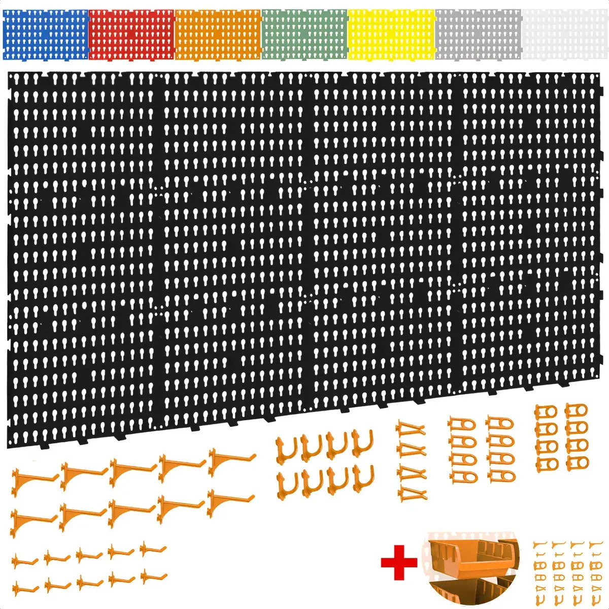 Painel Ferramentas Organizador Perfurado 118x52 + Cor Preto com ganchos laranja