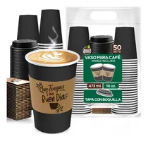 Comprar Berry Green 50 vasos negros para café de 16 oz (473 ml) con tapa y manga, resistentes, sin derrames, ideales para café, té y bebidas calientes para llevar