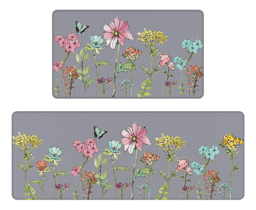 Serwrsw Juego De 2 Tapetes De Cocina Con Flores Coloridas Y