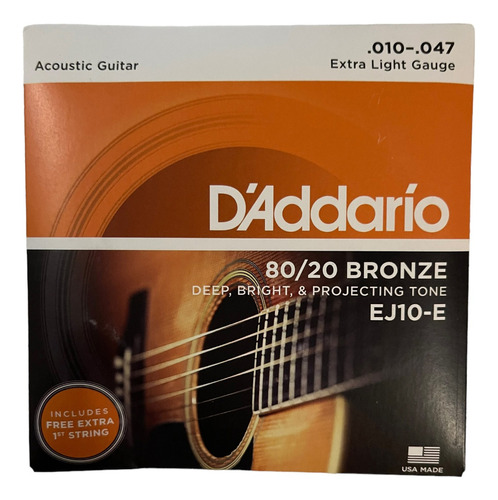 Encordado Guitarra Acustica Daddario Ej10-e Light 1ra Extra