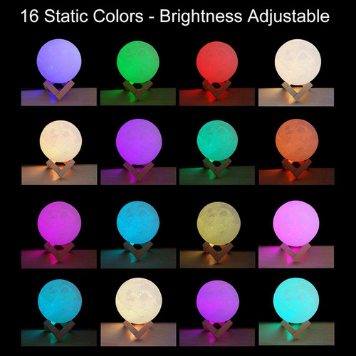 Lámpara De Luna 3d, 16 Colores, Luz De Luna Con Soporte Y Co