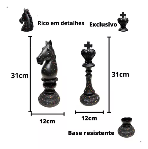 Enfeite Decorativo Peças Xadrez 33cm Pretas Resina Decoração